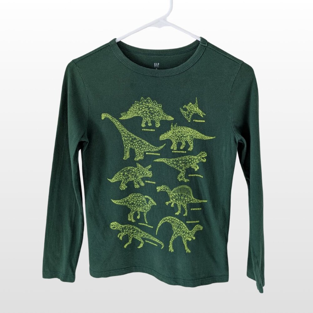 GAP Boys Green Neon Dinosaur Long Sleeve Shirt